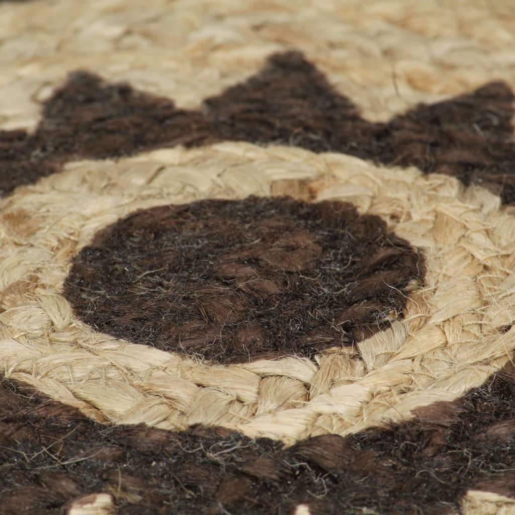 Area Rug | Natural with dark brown print | Braided Jute | 120 cm diameter