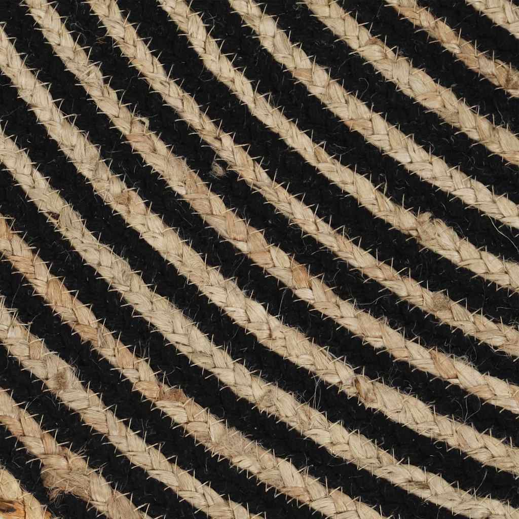 Area Rug | Natural and Black | 50% Jute, 50% Cotton | 90 cm diameter