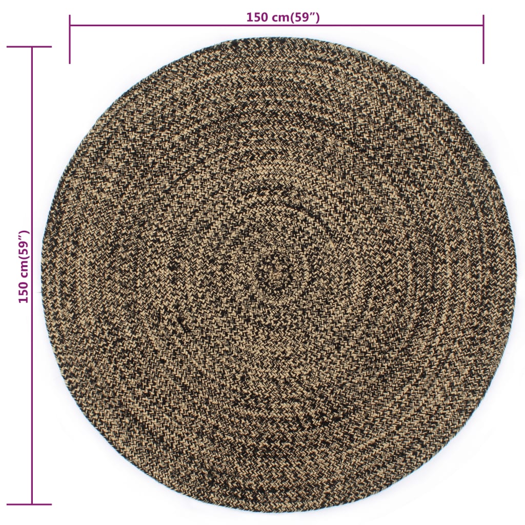 Handmade Rug Jute Black and Natural 150 cm