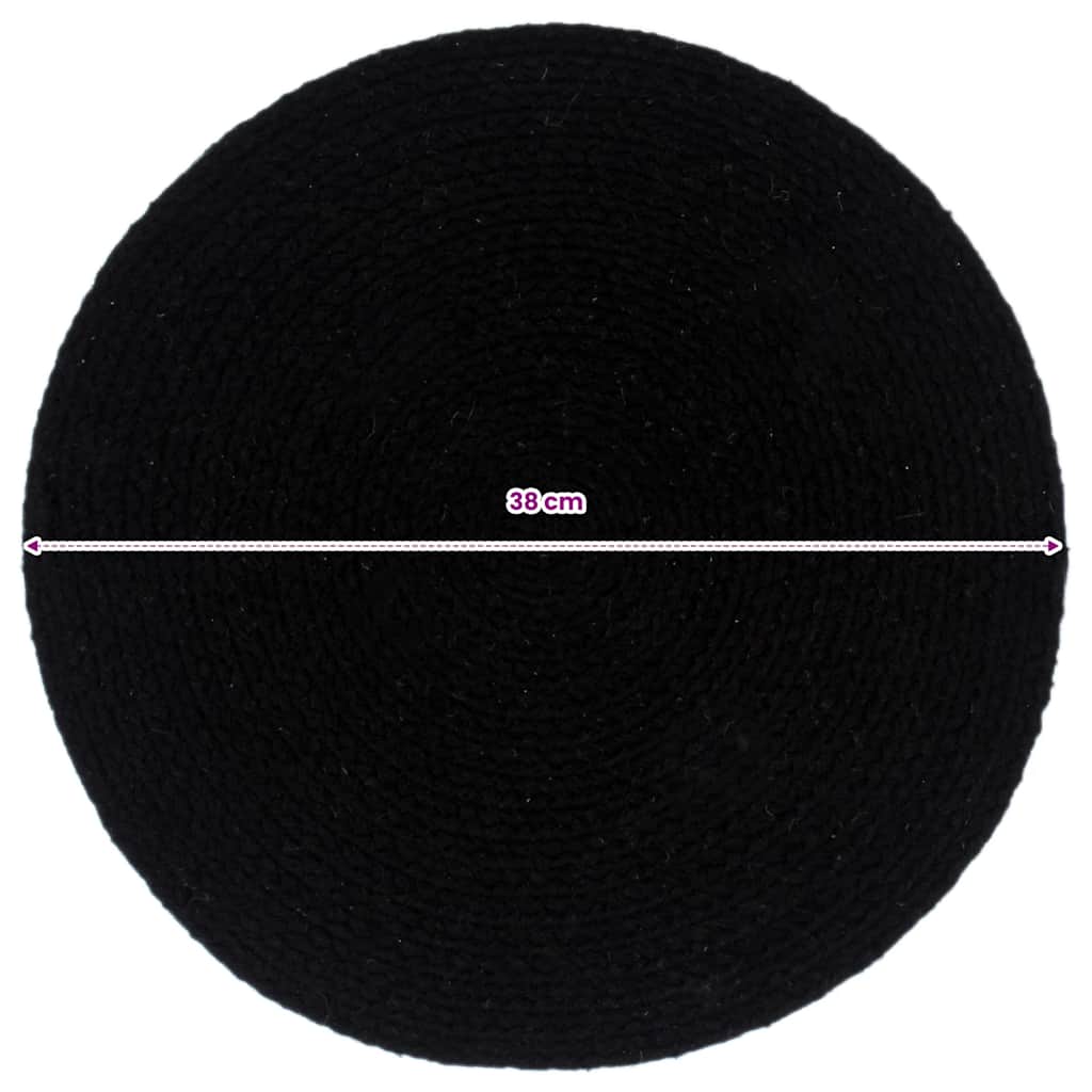 Placemat | Set of 4 | Black | Cotton | 38 cm diameter | Non-slip | Round