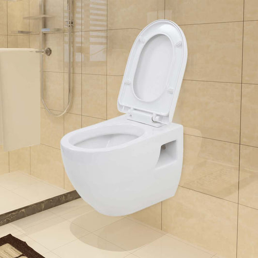 Wall-Hung Toilet with Concealed Cistern Ceramic White