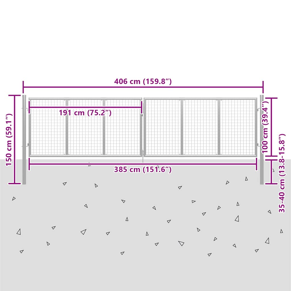 Garden Gate Galvanised Steel 400x100 cm Silver