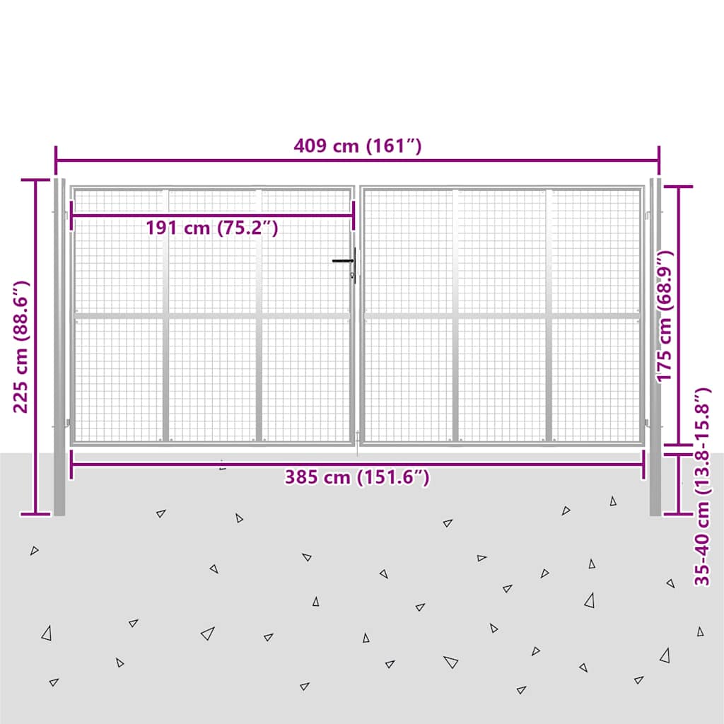 Garden Gate Galvanised Steel 400x175 cm Silver