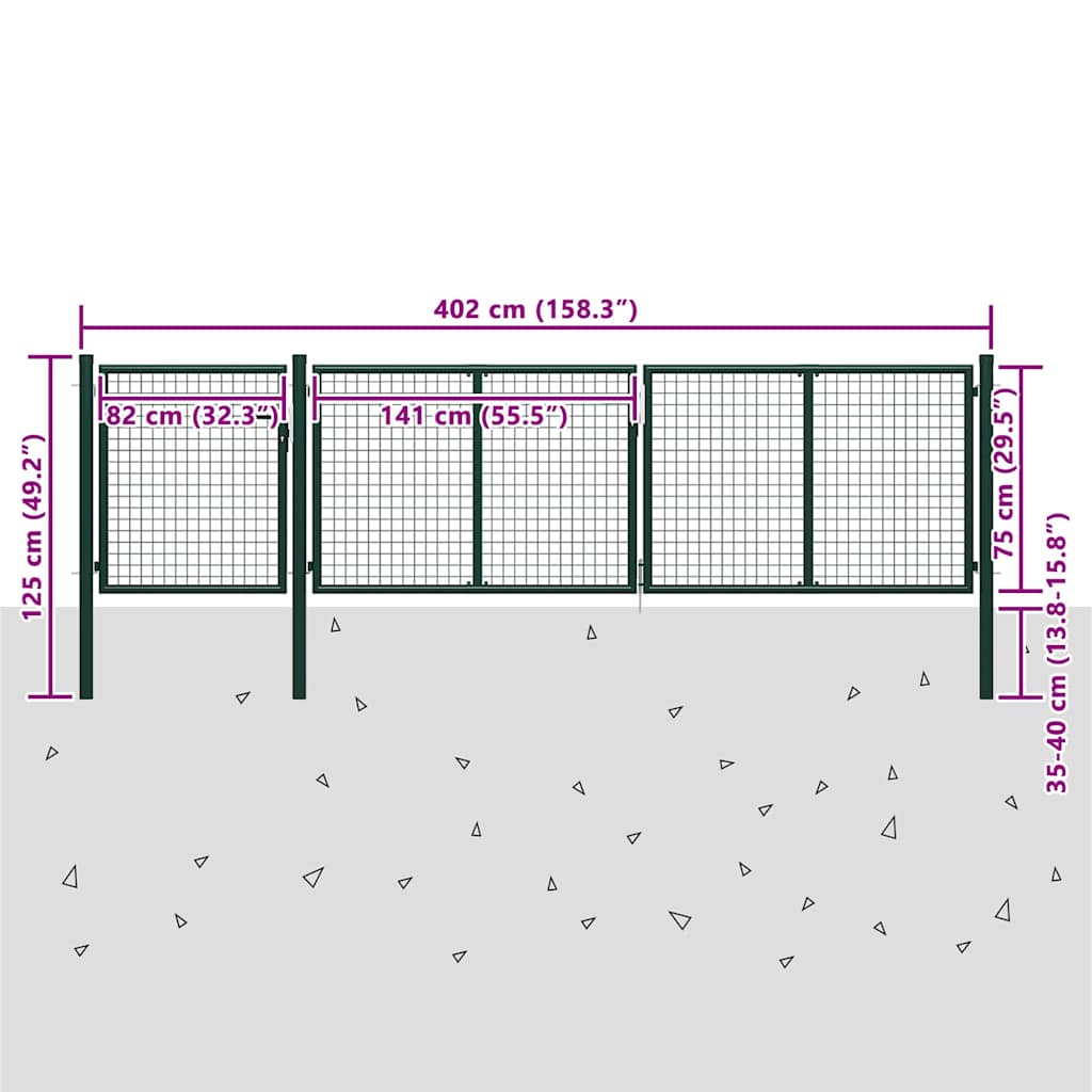 Garden Gate Steel 400x75 cm Green