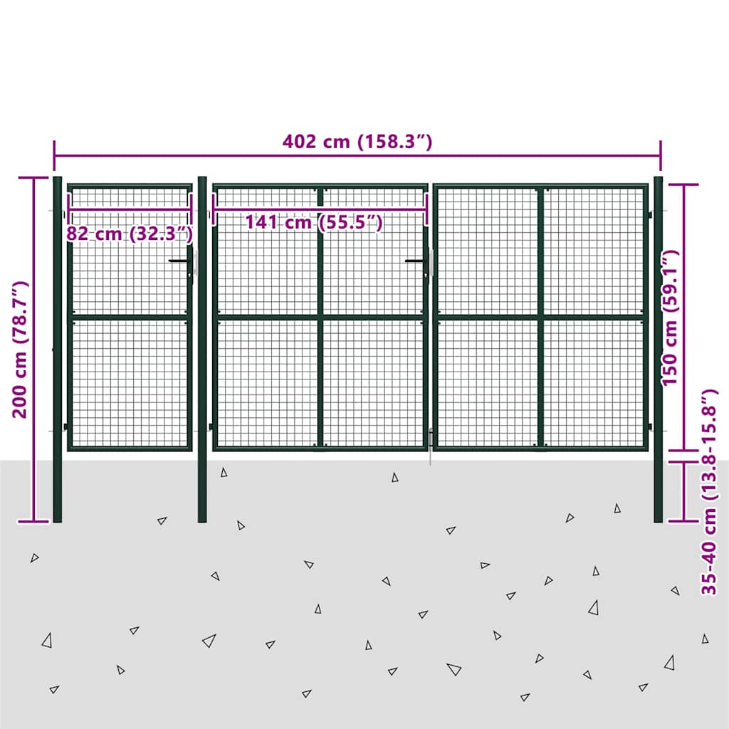 Garden Gate Steel 400x150 cm Green