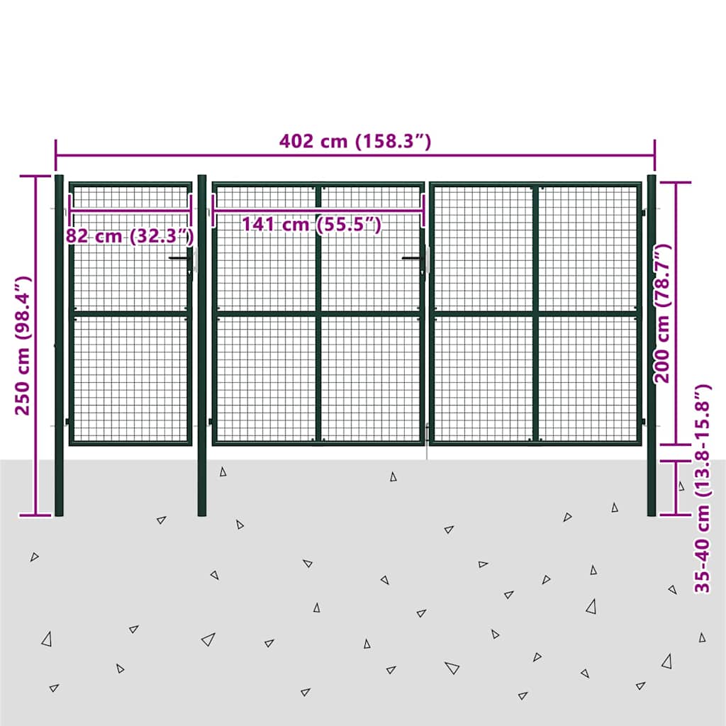 Garden Gate Steel 400x200 cm Green
