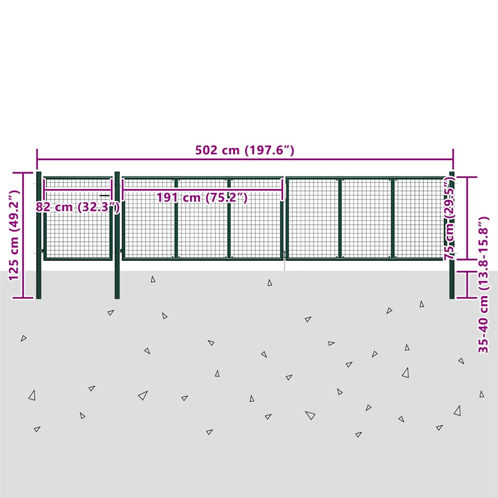 Garden Gate Steel 500x75 cm Green