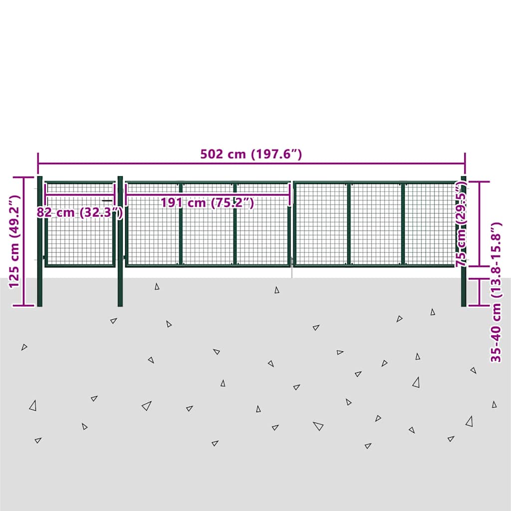 Garden Gate Steel 500x75 cm Green