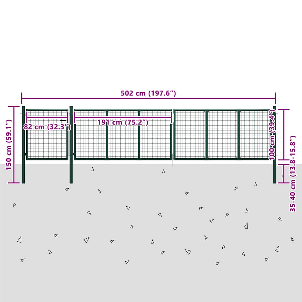 Garden Gate Steel 500x100 cm Green