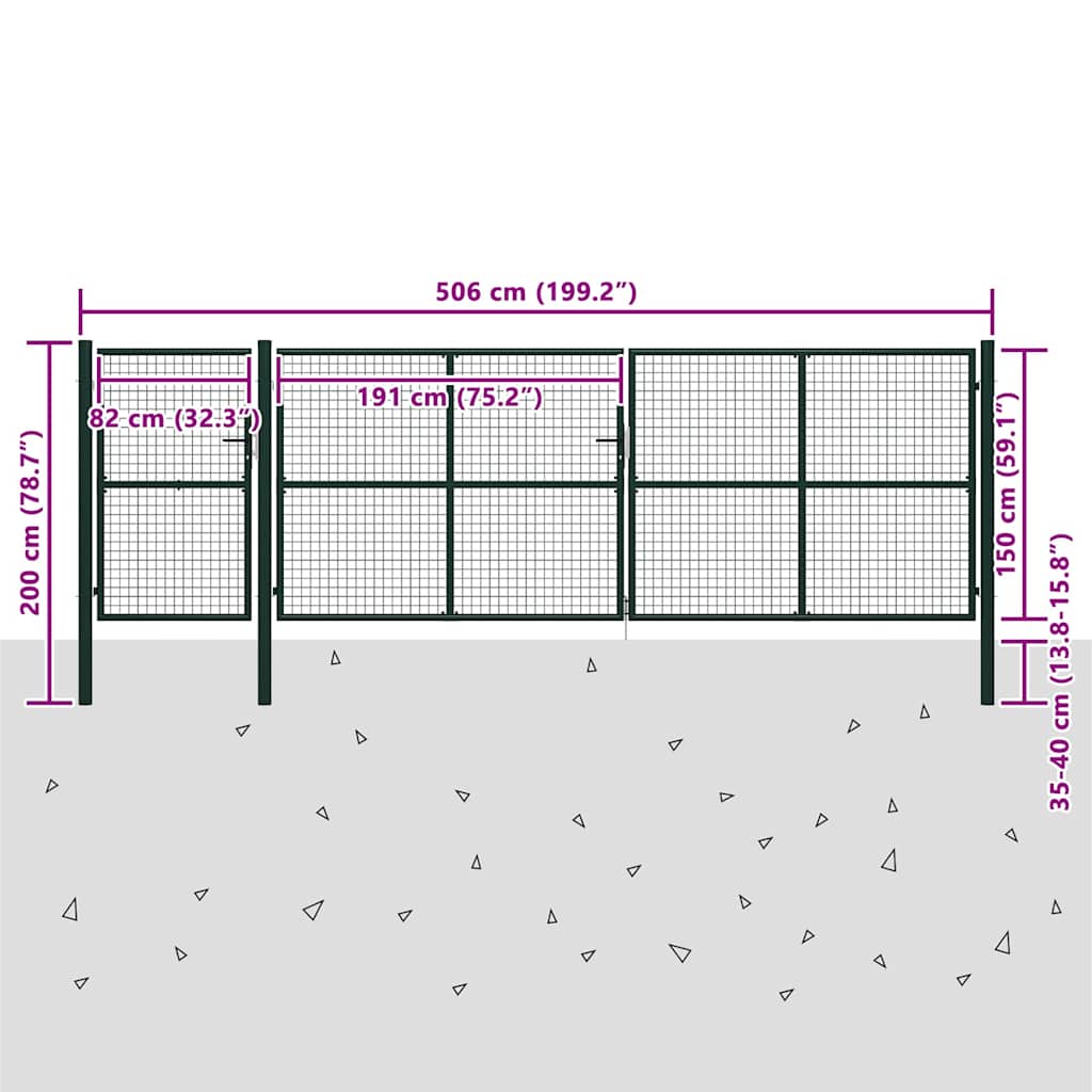 Garden Gate Steel 500x150 cm Green