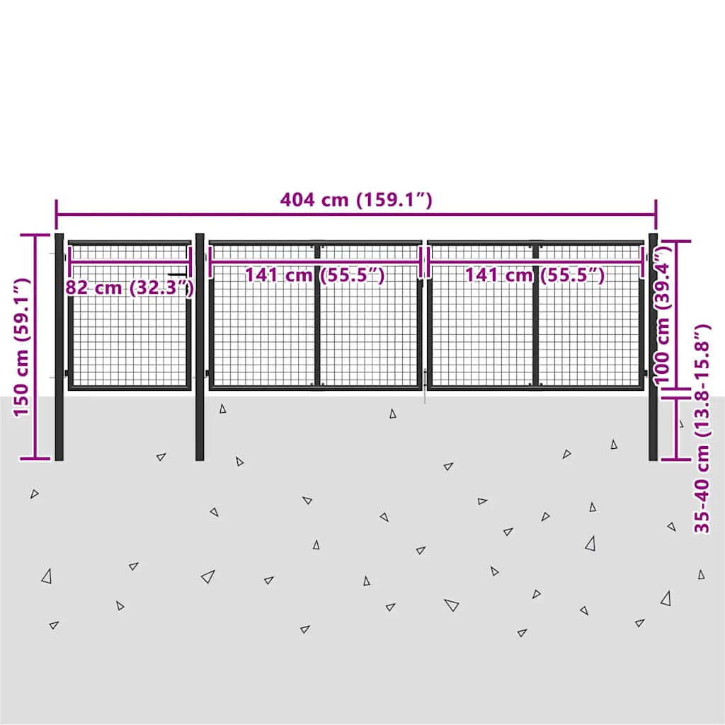 Garden Gate Steel 400x100 cm Anthracite