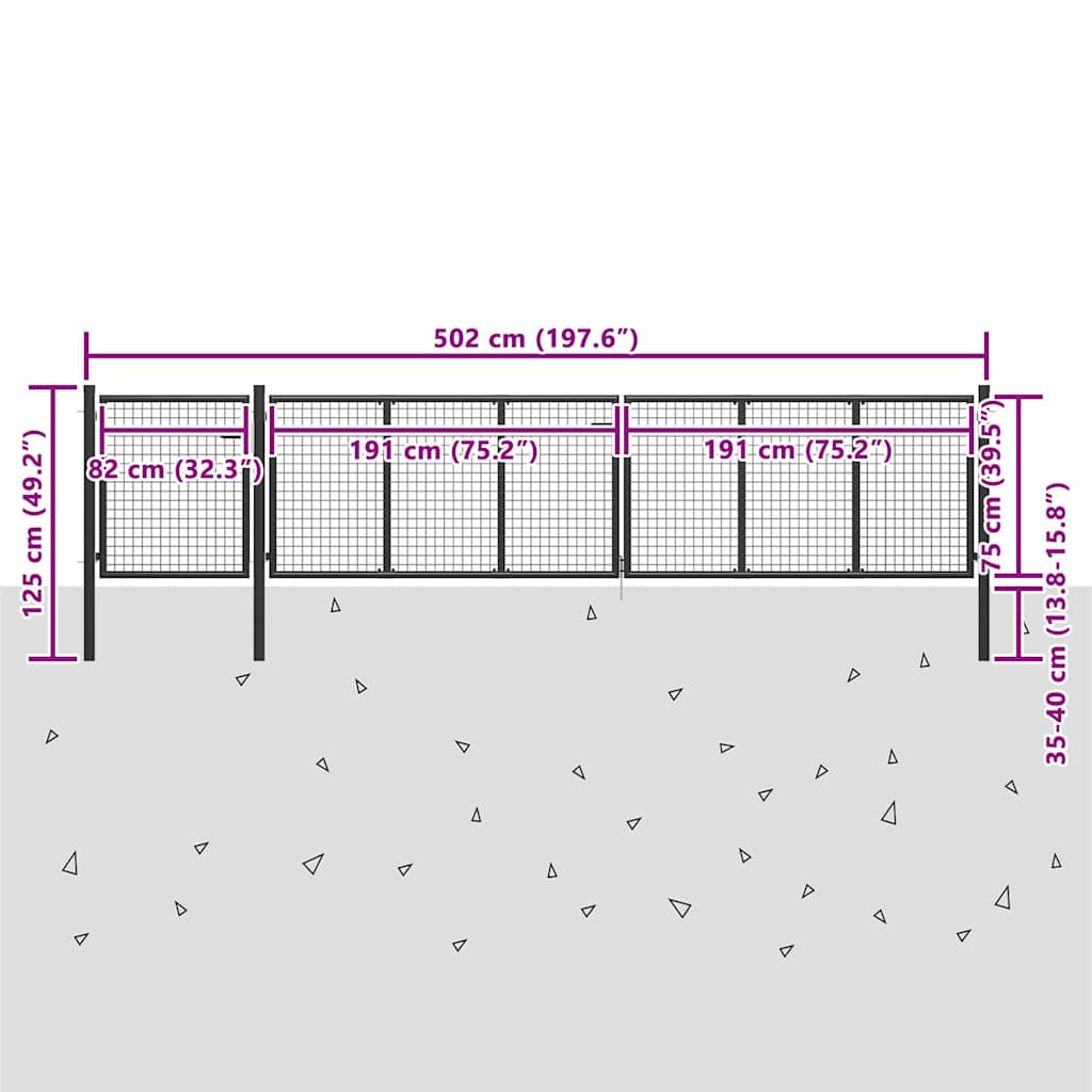 Garden Gate Steel 500x75 cm Anthracite