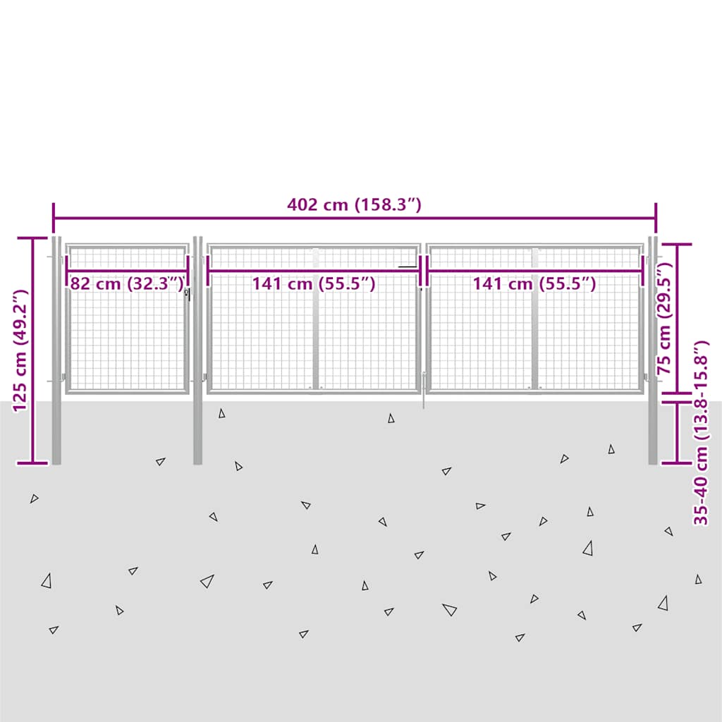 Garden Gate Steel 400x75 cm Silver