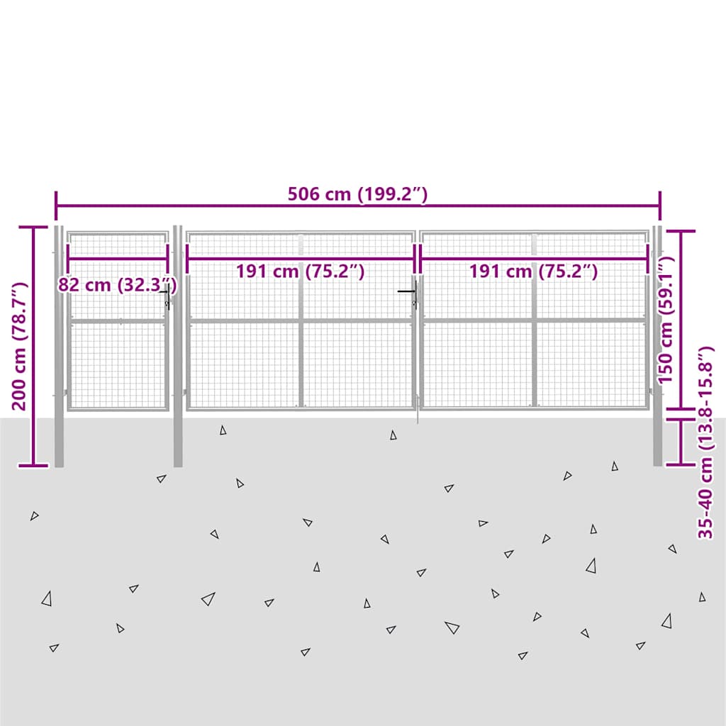 Garden Gate Steel 500x150 cm Silver
