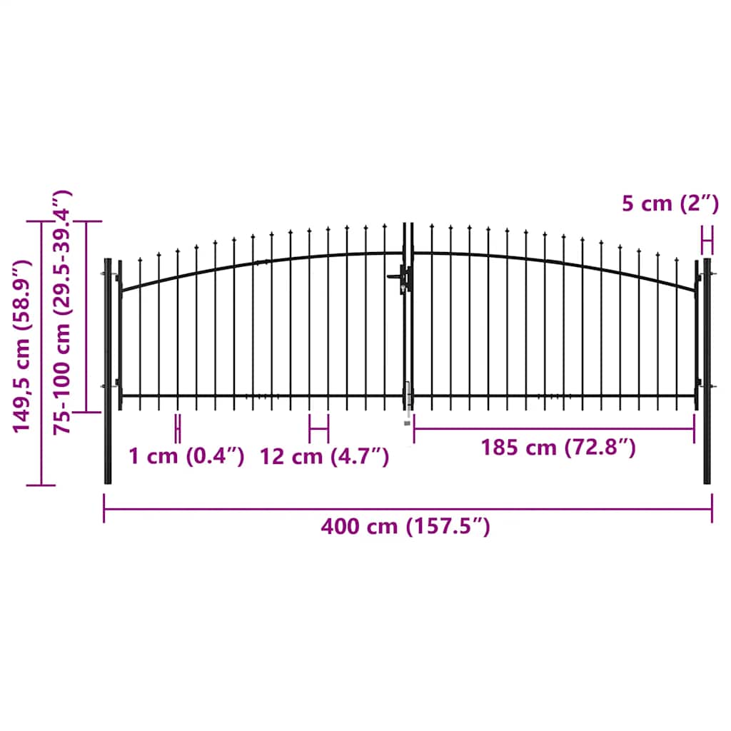 Fence gates WOERDEN 400 x 150 cm Steel Grey Lockable