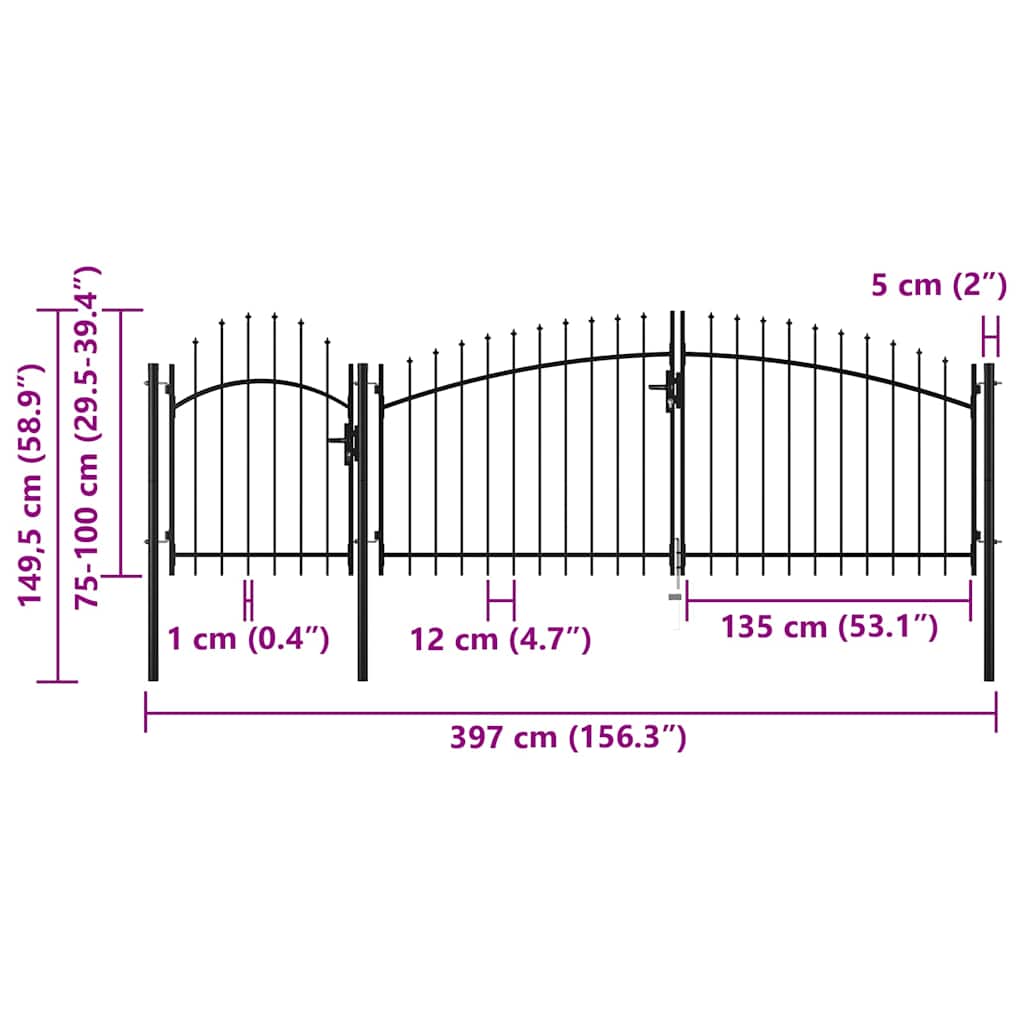 144362 vidaXL Garden Gate "Woerden" Steel 1x4 m Black