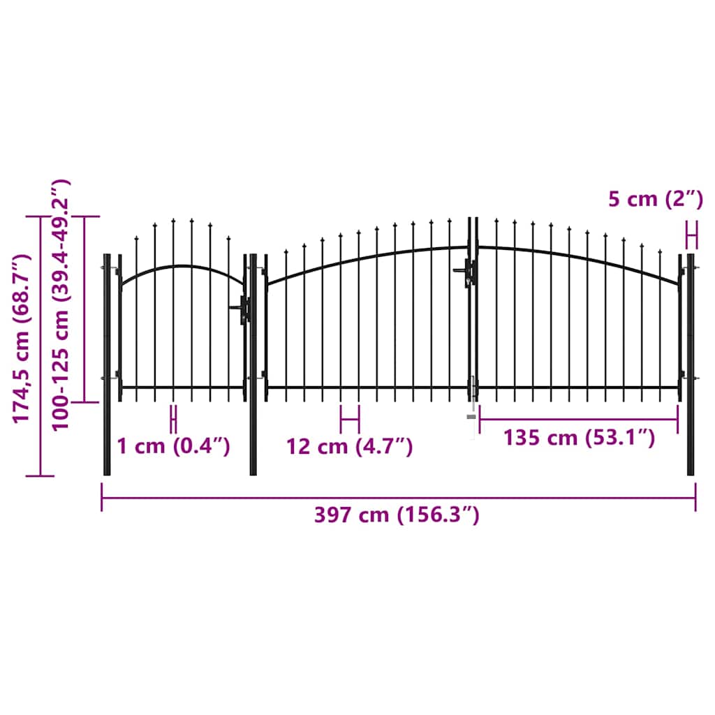 144363 vidaXL Garden Gate "Woerden" Steel 1,25x4 m Black