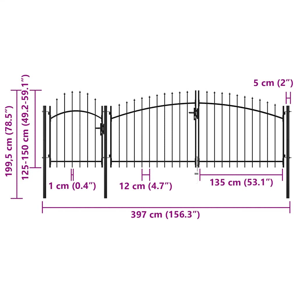 144364 vidaXL Garden Gate "Woerden" Steel 1,5X4 m Black