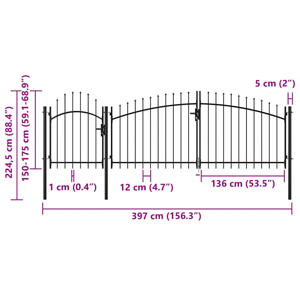 144365 vidaXL Garden Gate "Woerden" Steel 1,75x4 m Black