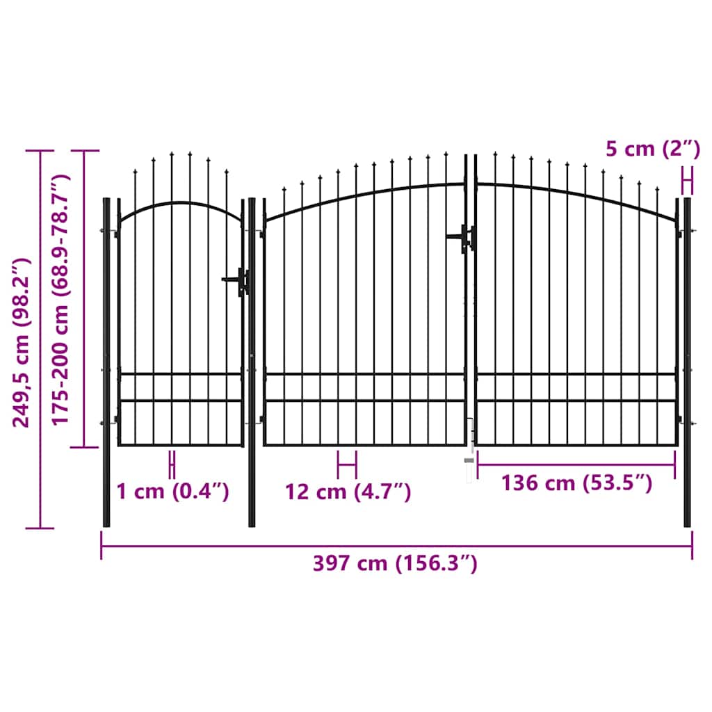 144366 vidaXL Garden Gate "Woerden" Steel 1,95x4 m Black