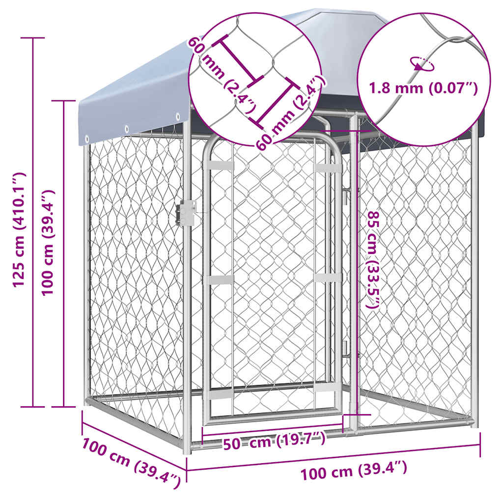 Dog Kennel | Silver | Galvanized steel, Polyethylene | Large | Locks