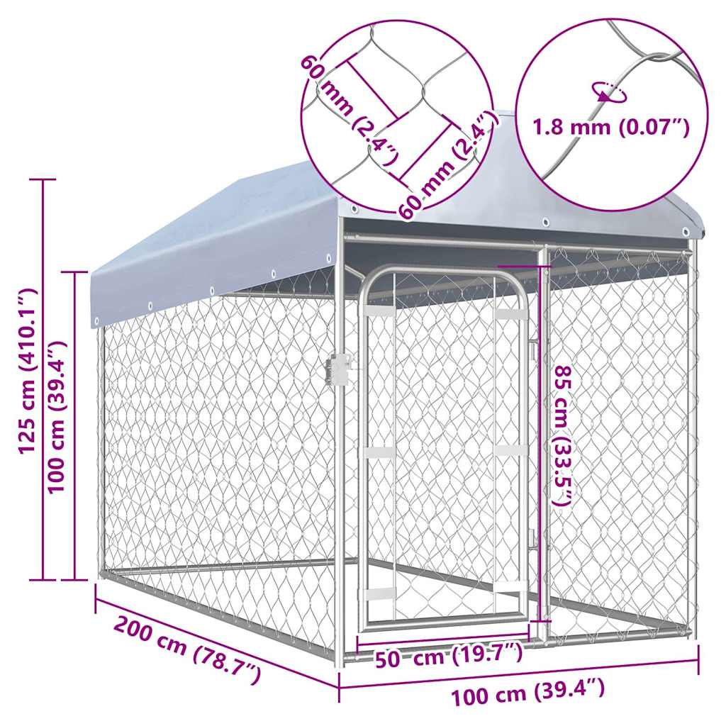 Dog Kennel | Silver | Galvanized Steel, Polyethylene | Large | Durable