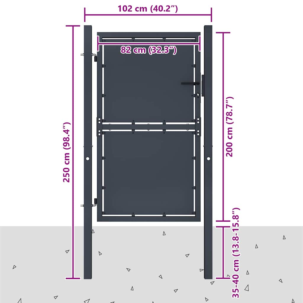 Garden Gate Steel 100x200 cm Anthracite