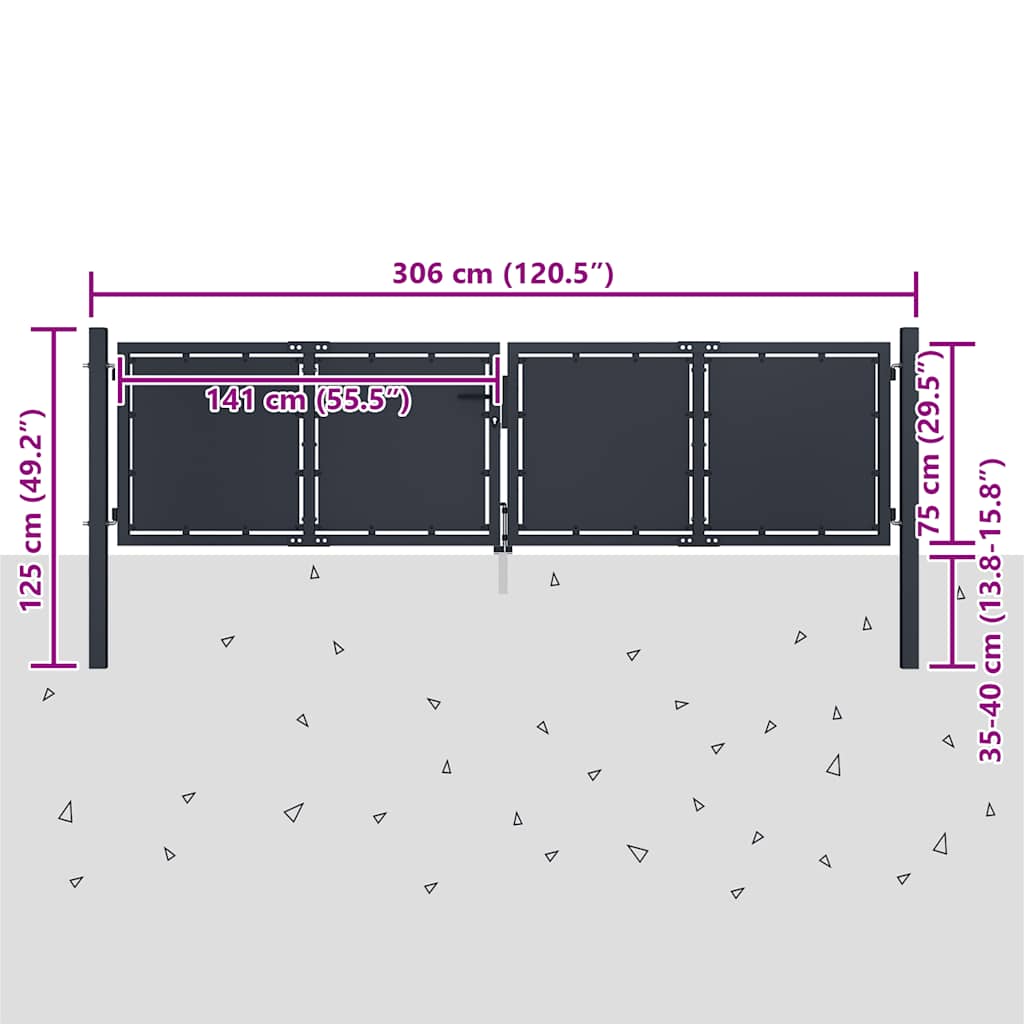 Garden Gate Steel 300x75 cm Anthracite