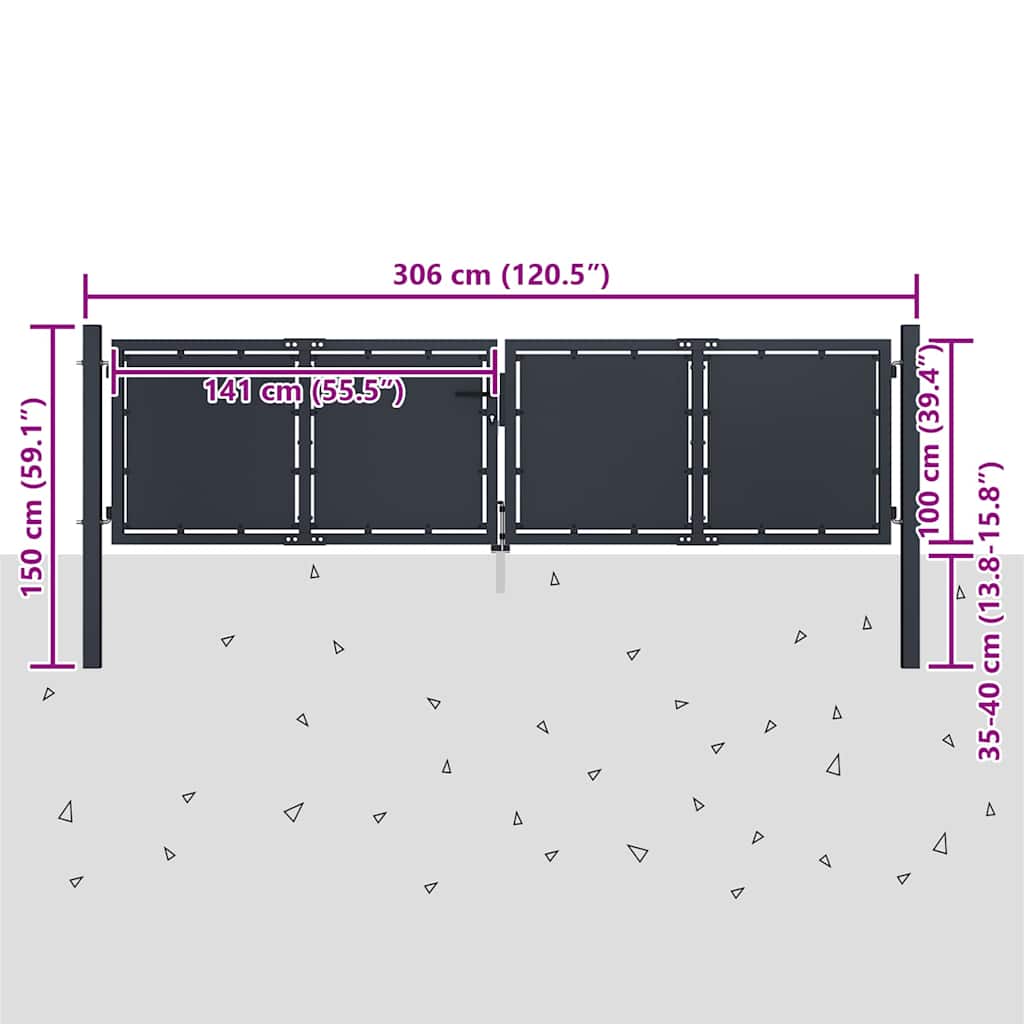 Garden Gate Steel 300x100 cm Anthracite