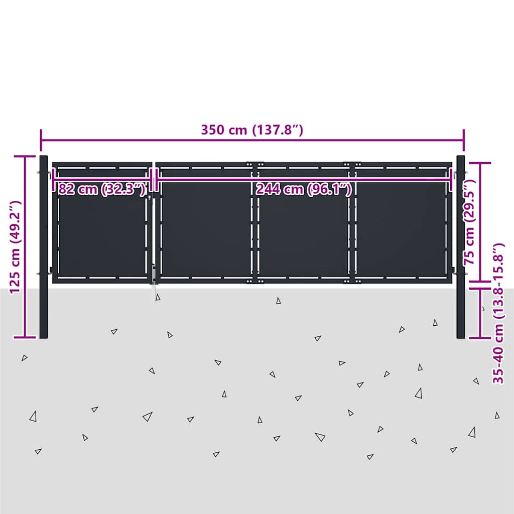 Garden Gate Steel 350x75 cm Anthracite