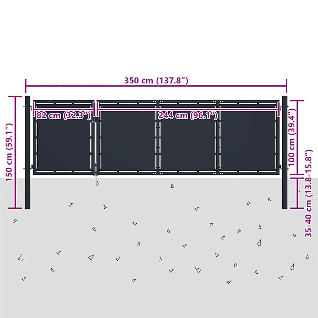 Garden Gate Steel 350x100 cm Anthracite