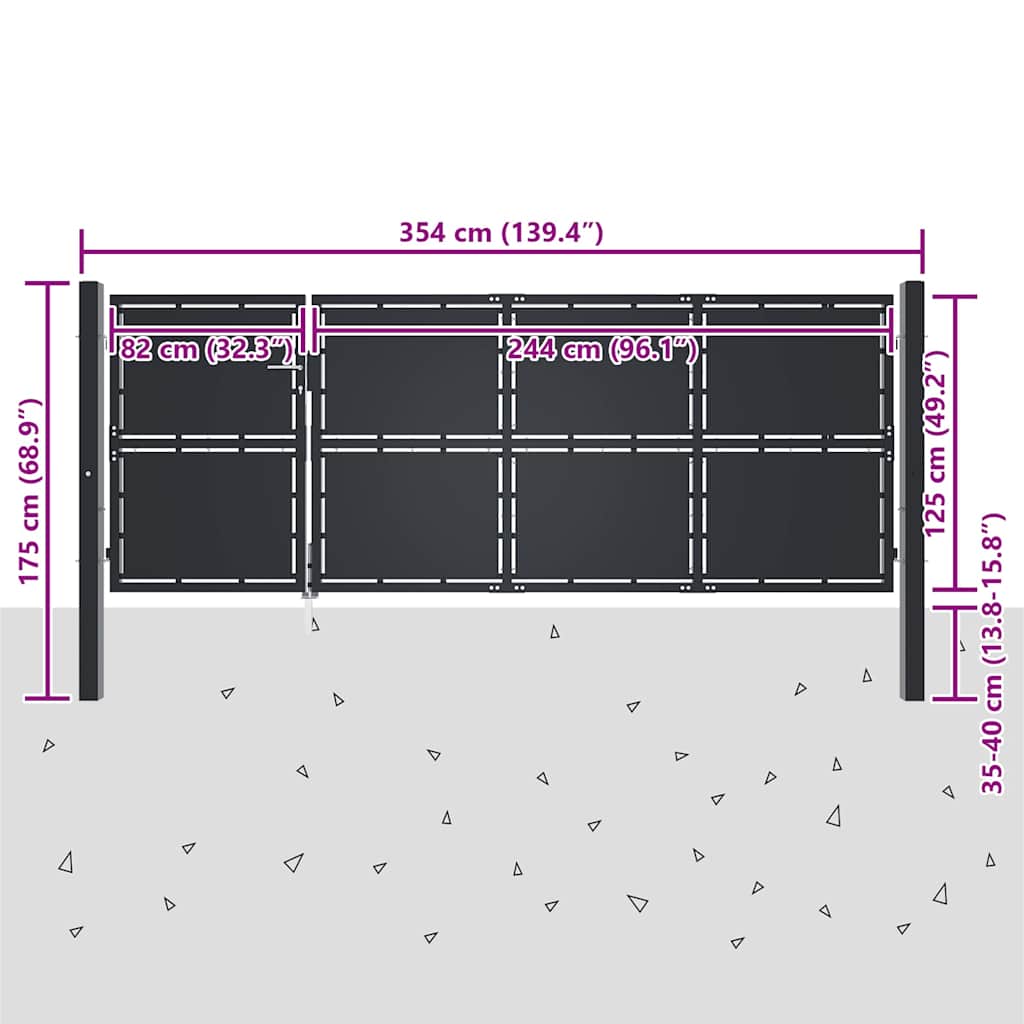 Garden Gate Steel 350x125 cm Anthracite