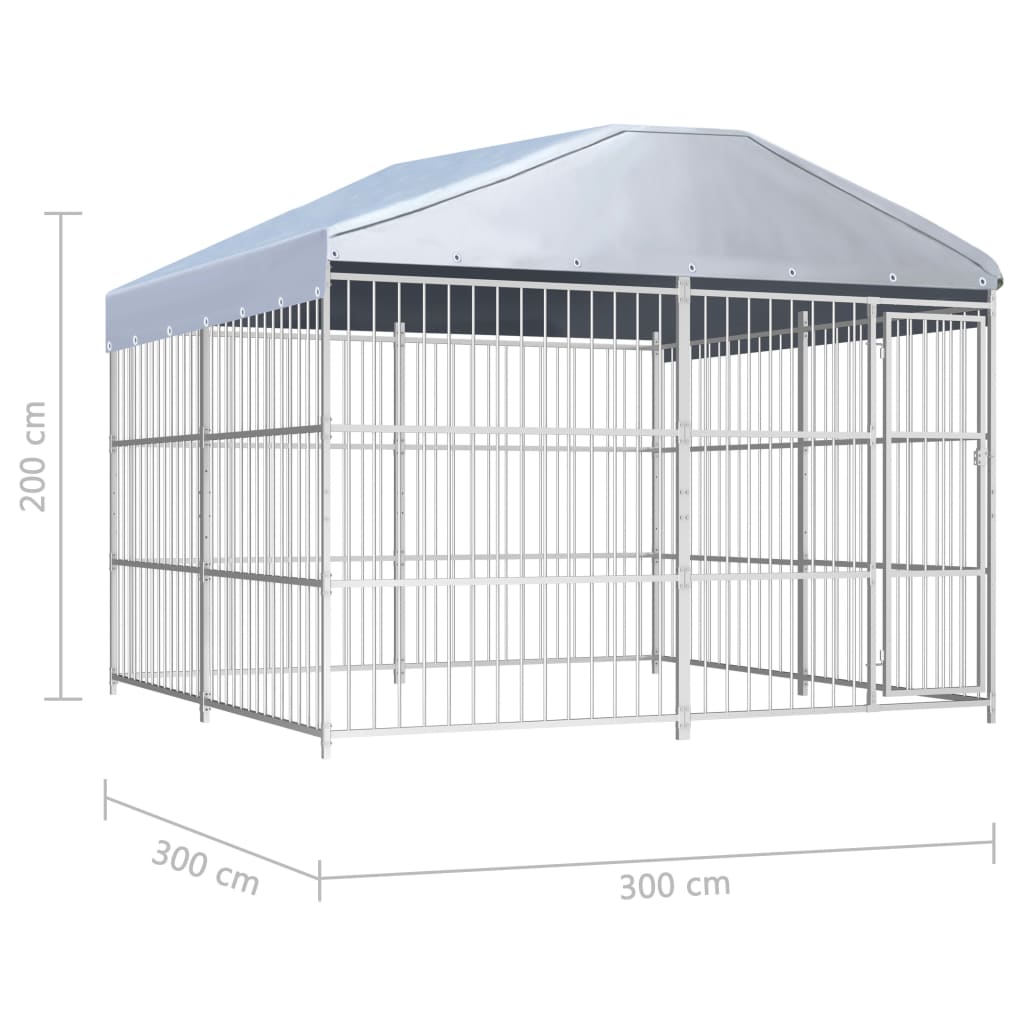 Dog Kennel | Silver | Galvanized Steel, Polyethylene | 300x300x200 cm