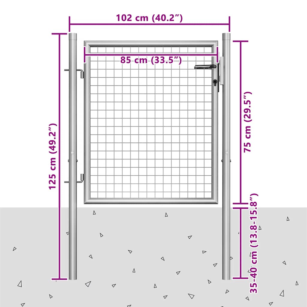 vidaXL Garden Gate Galvanised Steel 39.4x29.5" Silver