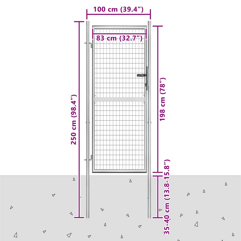 Garden Gate Galvanised Steel 105x200 cm Silver