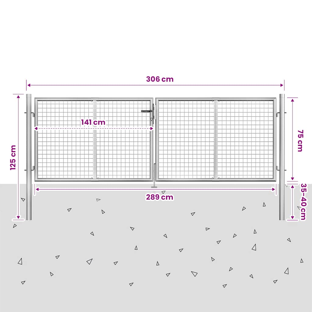 Garden Gate Galvanised Steel 306x75 cm Silver