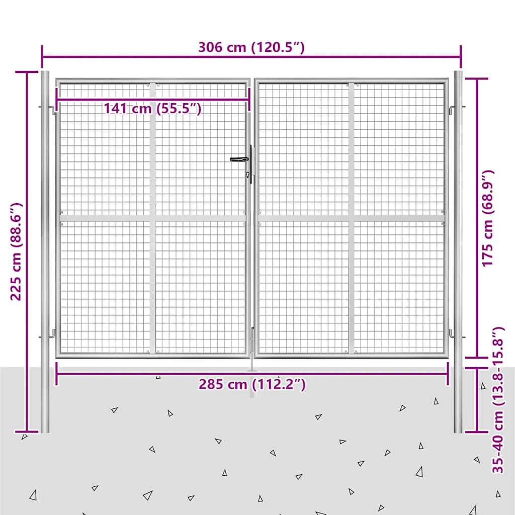 Garden Gate Galvanised Steel 306x175 cm Silver