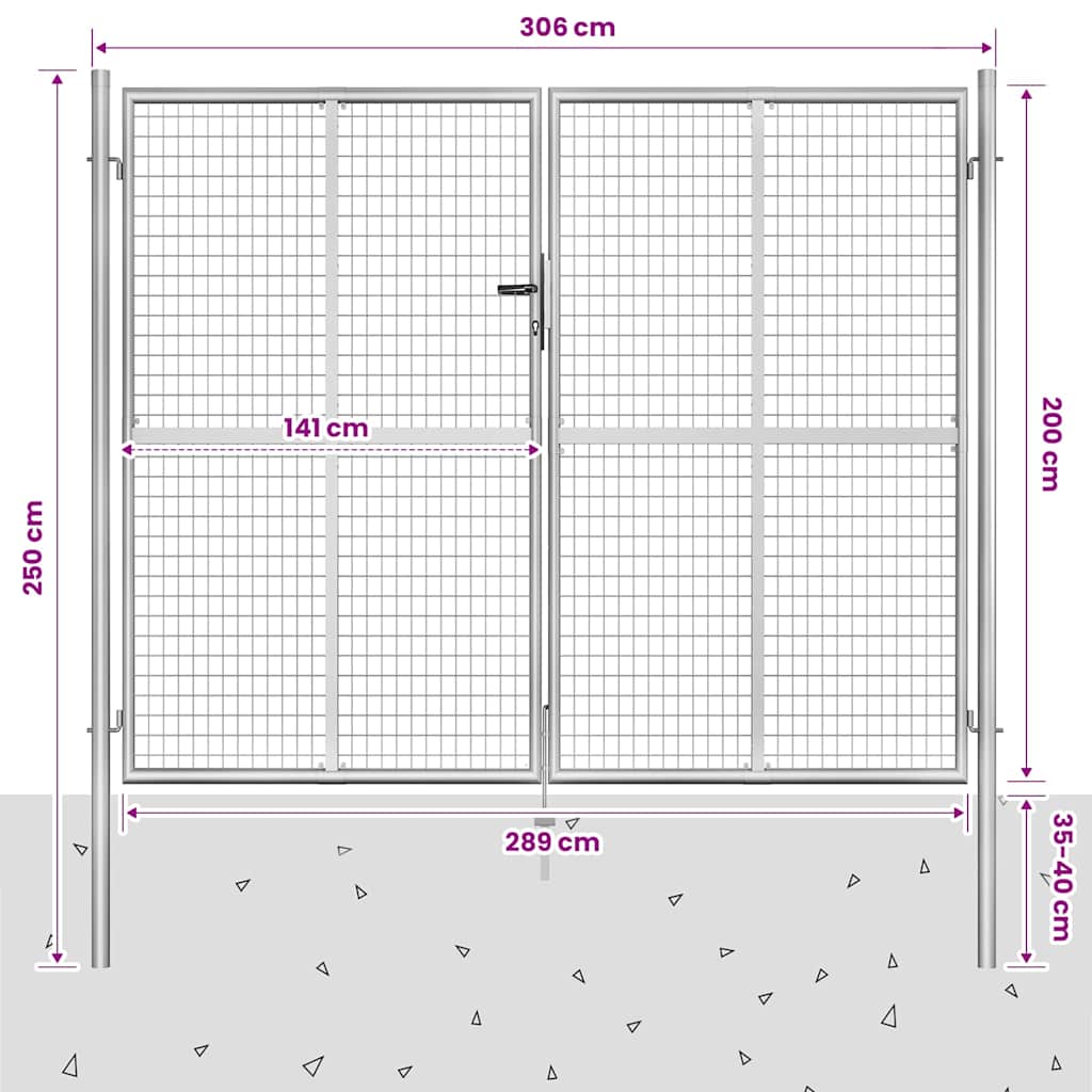 Garden Gate Galvanised Steel 306x200 cm Silver