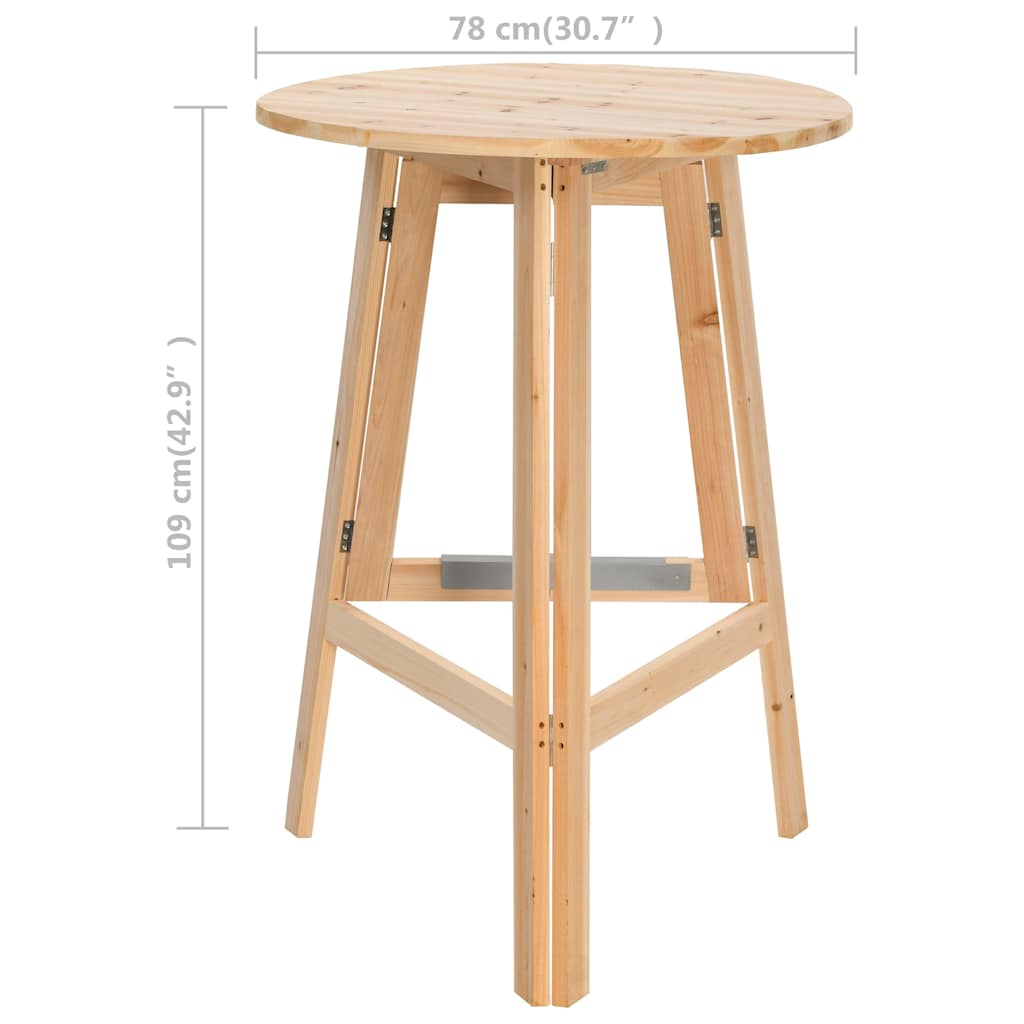 Bar Table | Natural wood | Fir Wood | 78cm wide and 109cm high | Foldable