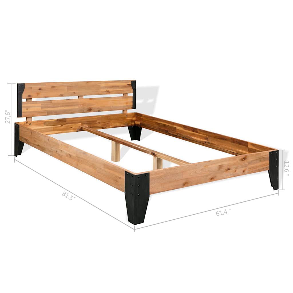 Bed Frame without Mattress Solid Acacia Wood Steel 152x203 cm