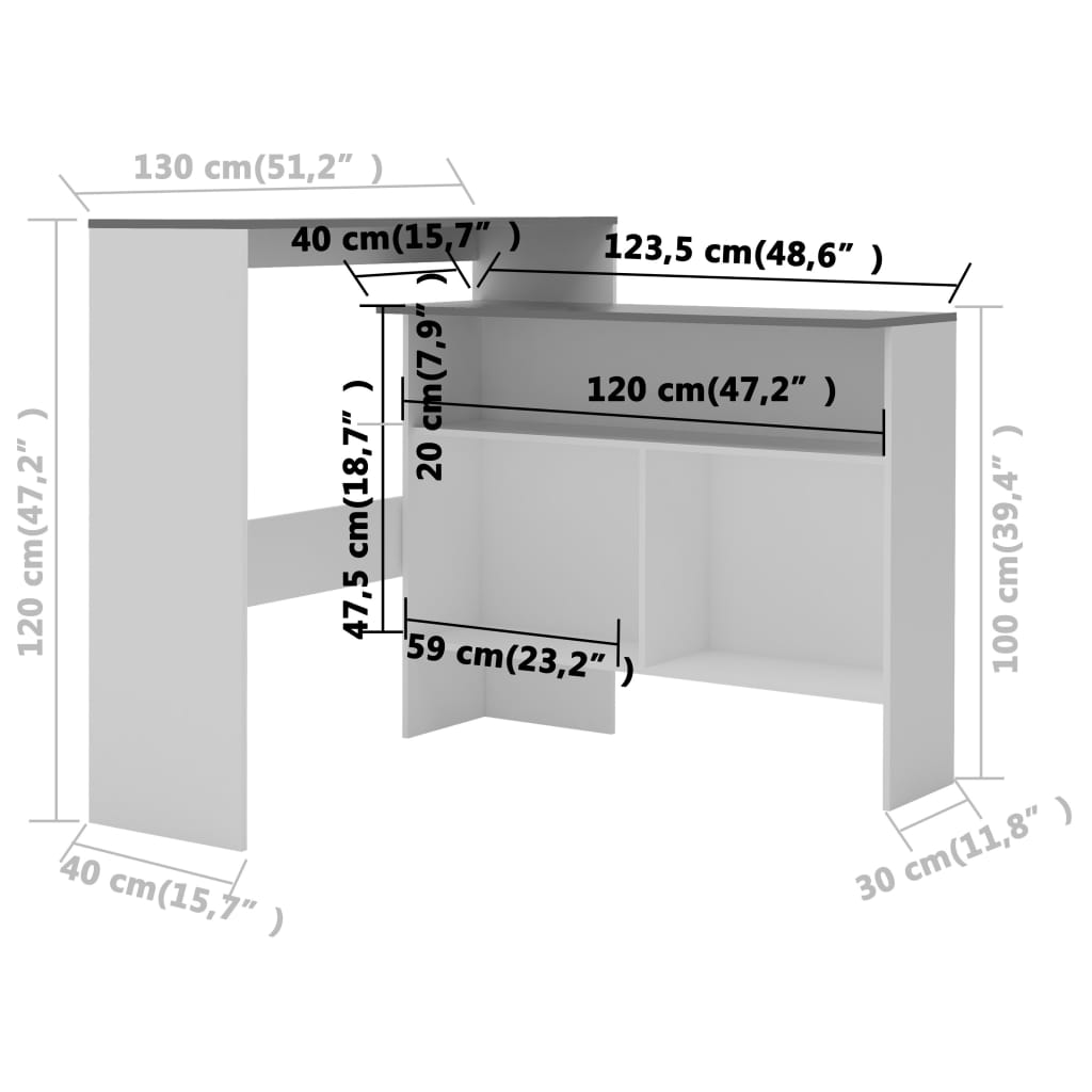 Bar Table with 2 Table Tops White and Gray 51.2"x15.7"x47.2"