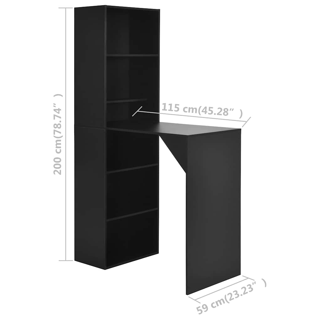 Bar Table | Black | Engineered wood | 115 cm x 59 cm x 200 cm | Bar Table