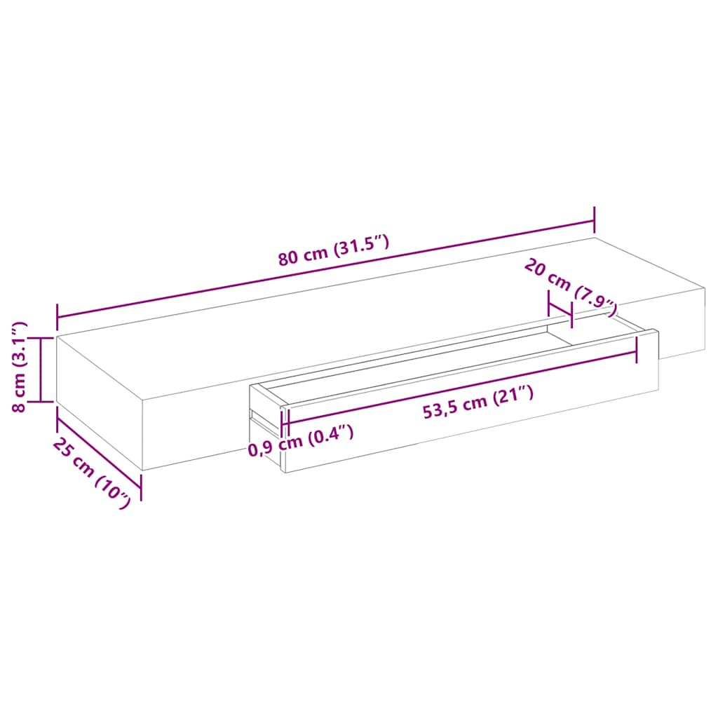 Wall Mounted Shelf | Set of 2 | White | MDF | 80 cm | Wall Mounted Shelf