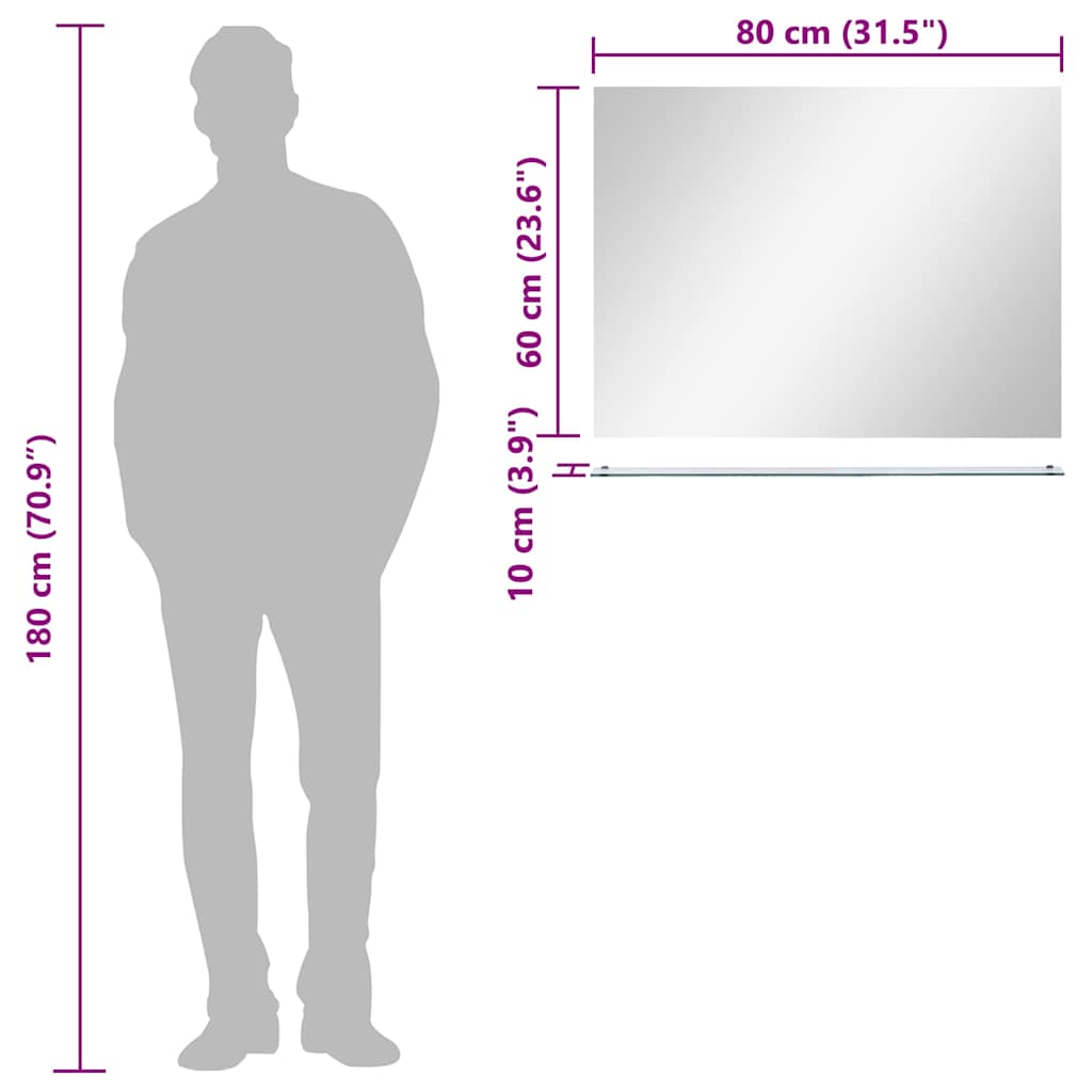 Wall Mirror | See-Through | Tempered glass | 80x60 cm | Simple