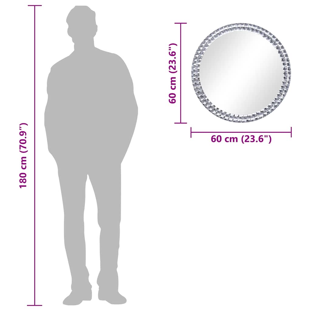 Wall Mirror | Silver | Acrylic Crystal, Tempered Glass | 60 cm Diameter