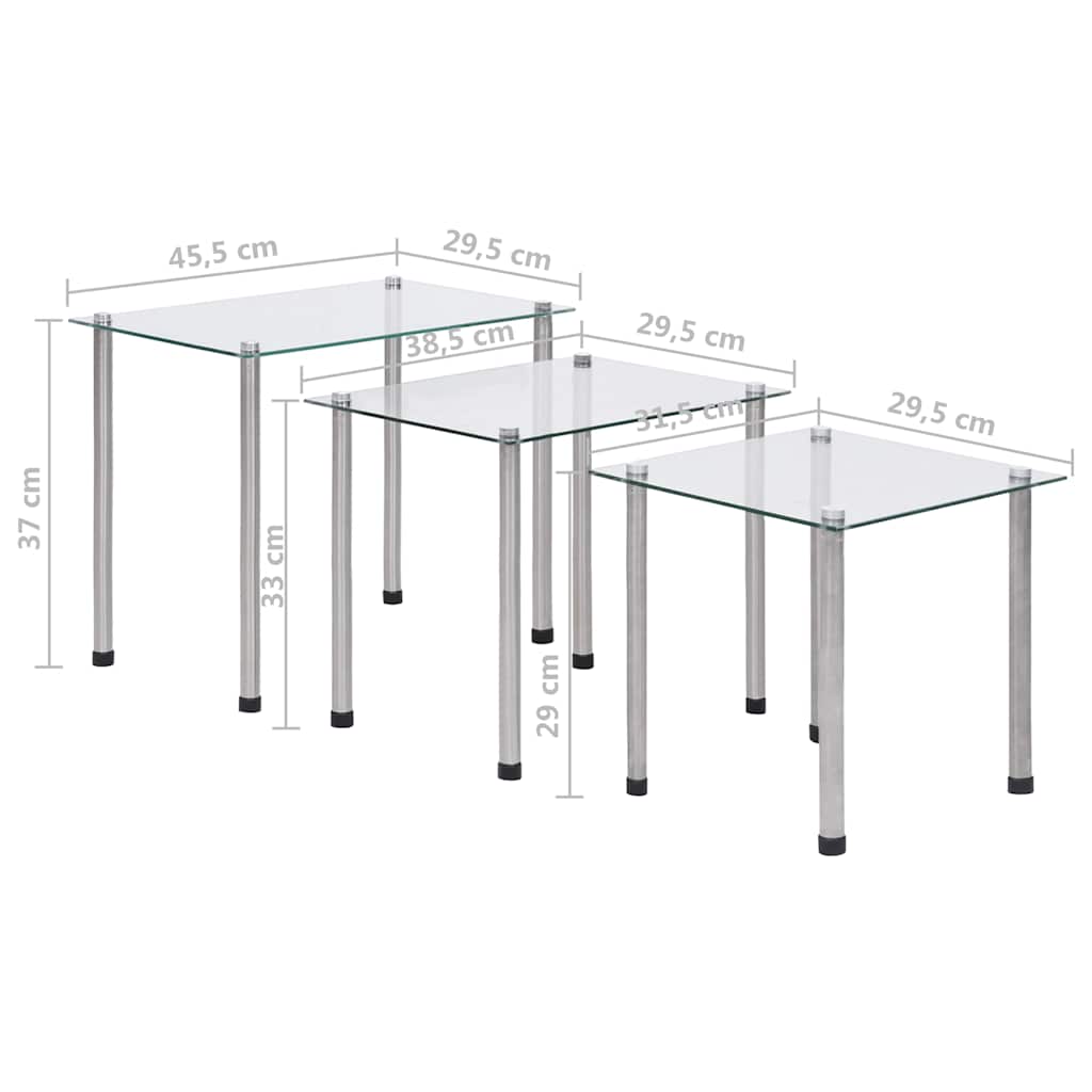 Nesting Table | Set of 3 | Transparent | Tempered glass, stainless steel