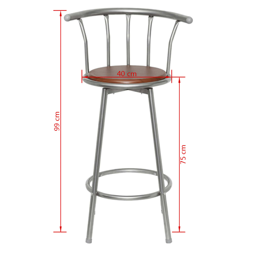 vidaXL Bar Stool Set of 2 Brown MDF, Steel Standard Swivel Bar Stool