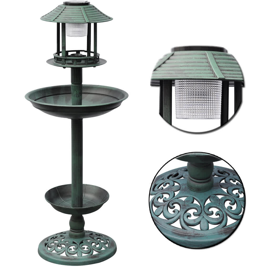 Solar Bird Bath | Green | Weather-resistant plastic | Bird Bath | Round