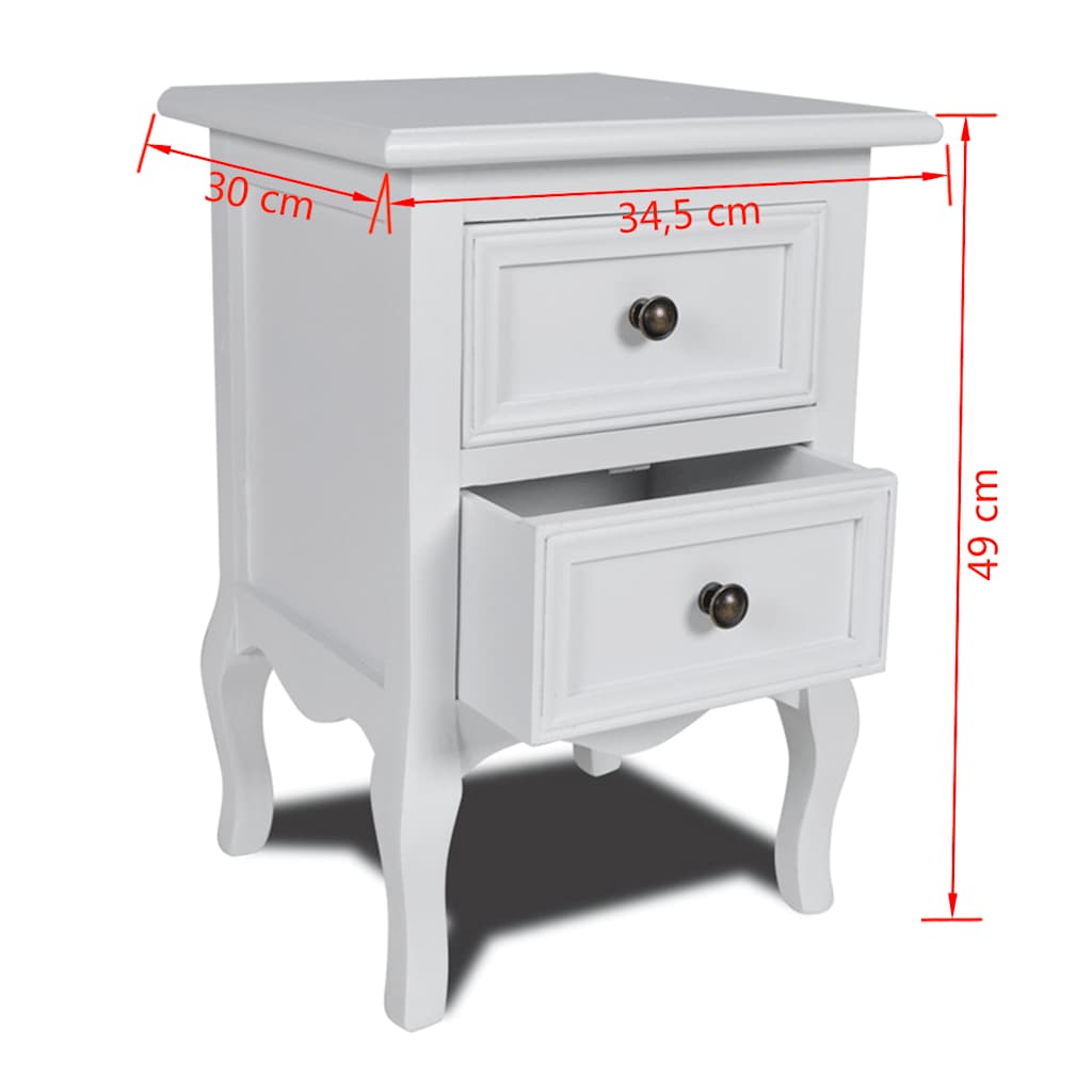 Bedside Cabinet | Set of 2 | White | MDF, brushed pine | Medium