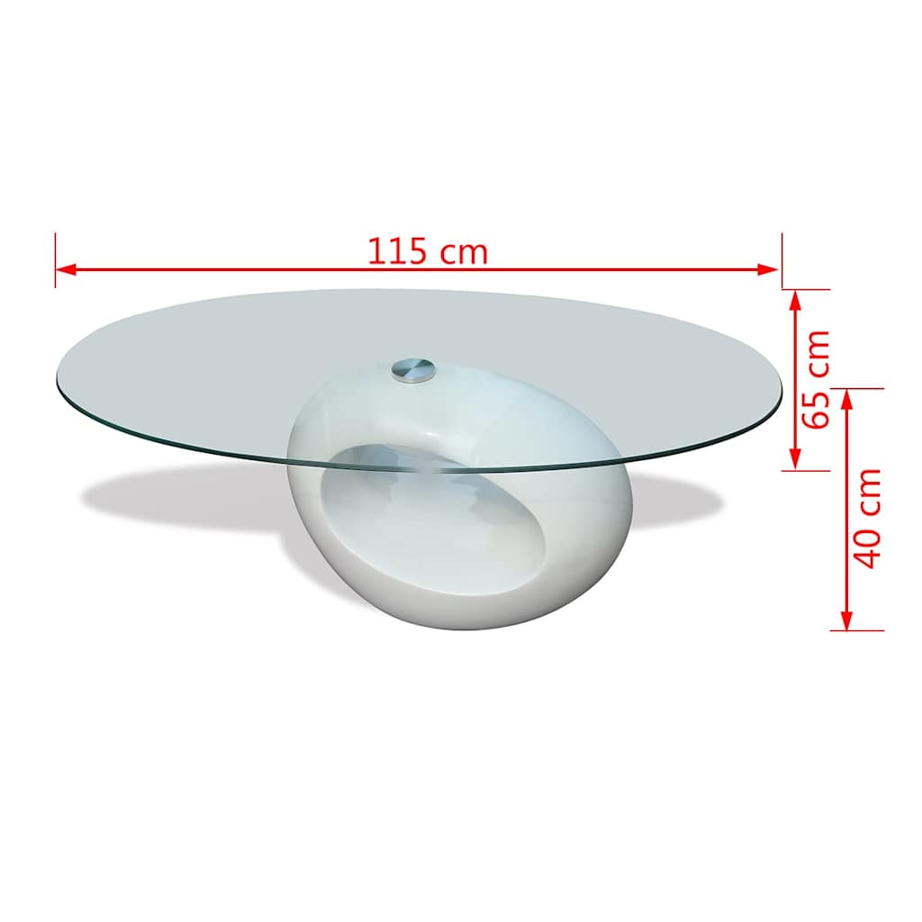 Coffee Table | White | Tempered Glass, Fiberglass | Medium | Gloss Finish